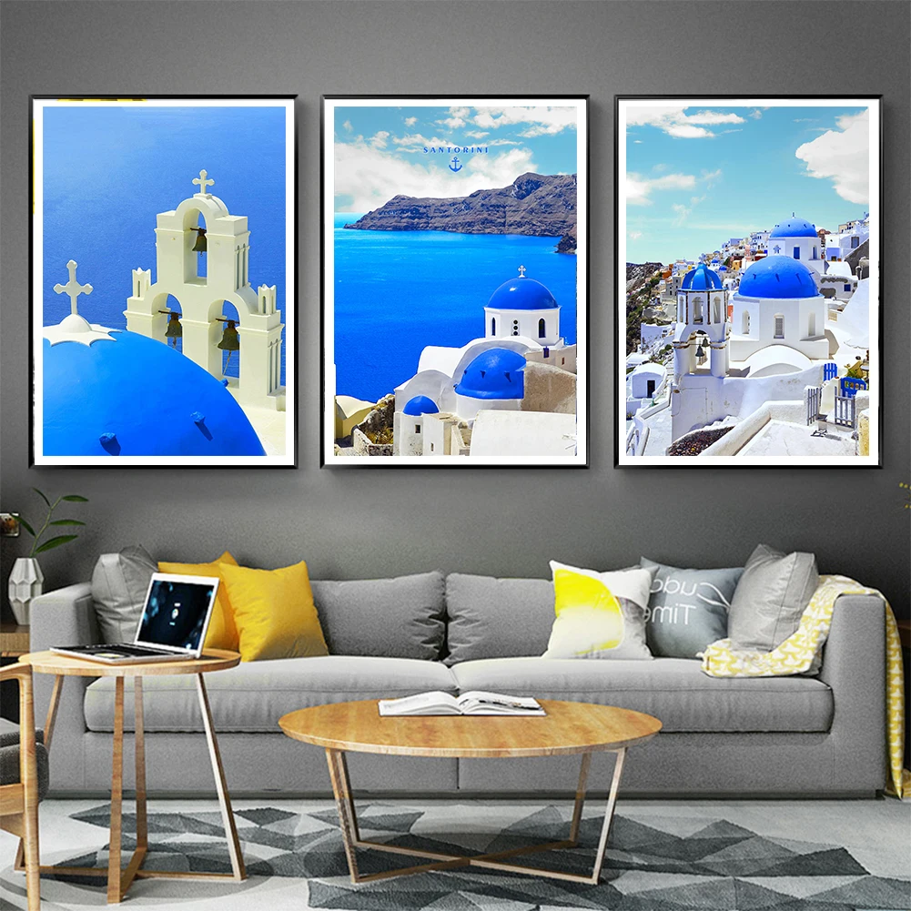 Scandinavian Art Greek Blue Santorini Canvas Painting Vintage Posters Classic Wall Stickers Nursery Kids Bedroom Decor | Дом и сад
