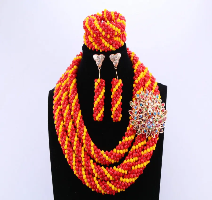 Нежный 3 слойный золотой с красным кораллом нигерийские Свадебные африканские