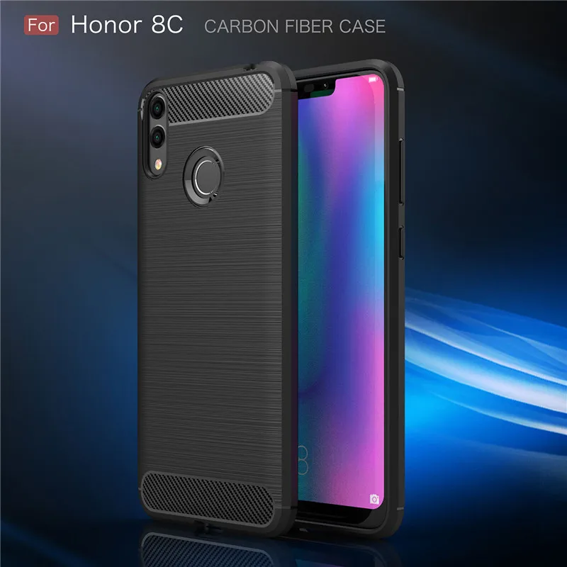 Черный чехол из углеволокна для Huawei Honor 8C BKK-AL10 высокого качества с мягкой задней крышкой из силикона Play.