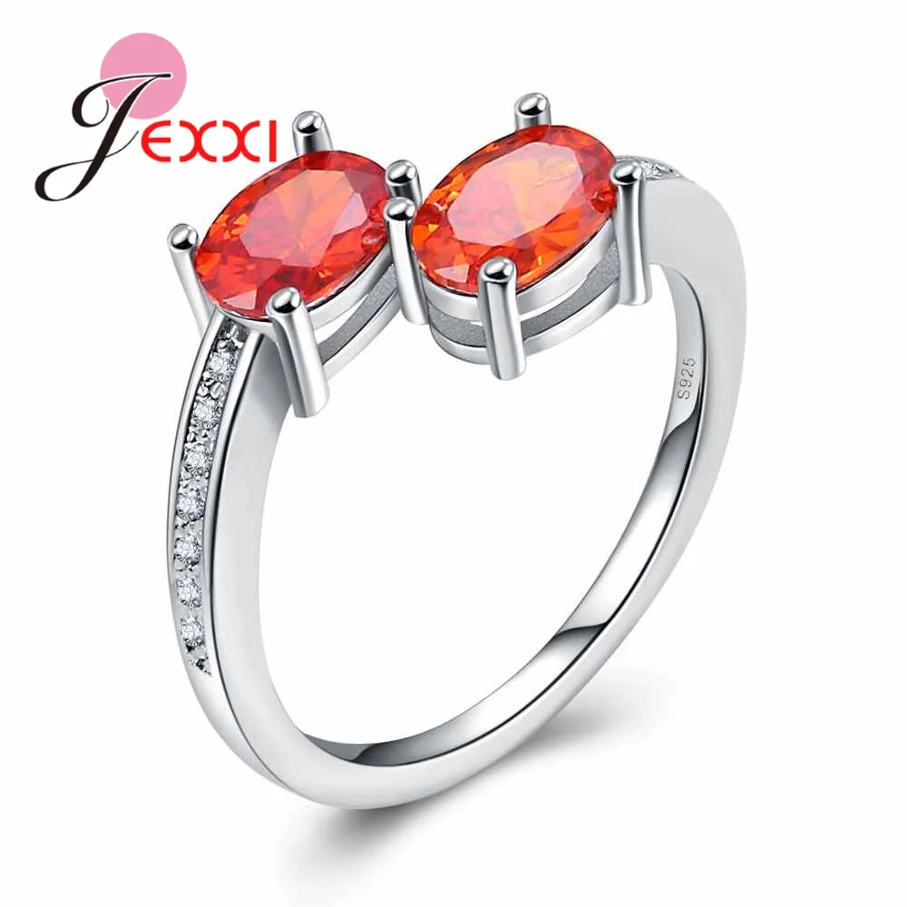 

NEW Fashion Jewelry Two Stone Orange Crystal 925 Sterling Silver Rings For Girl Friend Birthday Gifts
