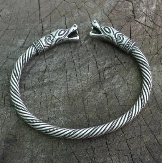 Lanseis 1 шт. Викинг-Волк браслет Викинг-волк голова Fenrir Torc кольцо на шею Рагнар ручной работы Тяжелая витая латунная проволока языческий скандинавский - Окраска металла: Ancient silver