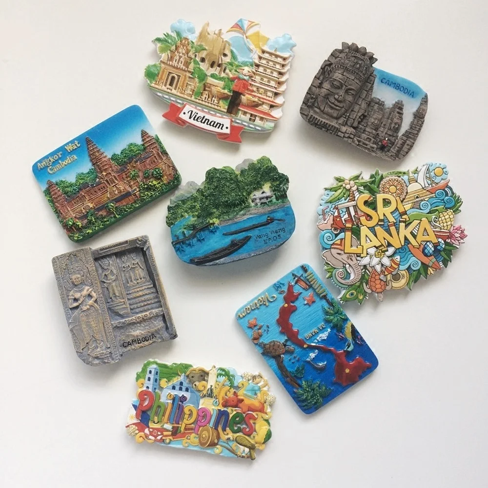 

Philippines Vietnam Laos Cambodia Sri Lanka Resin Refrigerator Magnet Tourist Souvenirs 3D Fridge Magnets Sticker Gifts