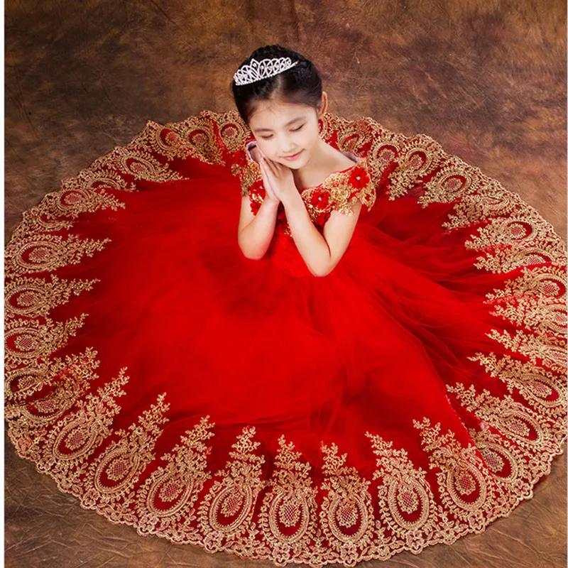 

Exquisite Embroidery Children princess costumes for Wedding Flower Girl Tutu piano performance birthday dress princess cosplay