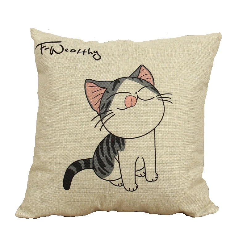 

Cartoon Cotton Linen Cute Cat Pillow Case Home Textile