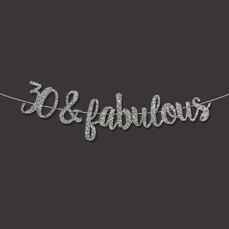 silver Золотой/черный/Серебряный Блестящий 30& Сказочный баннер 30th happpy знак на день рождения декор 30 юбилейные праздничные украшения поставки - Цвет: silver