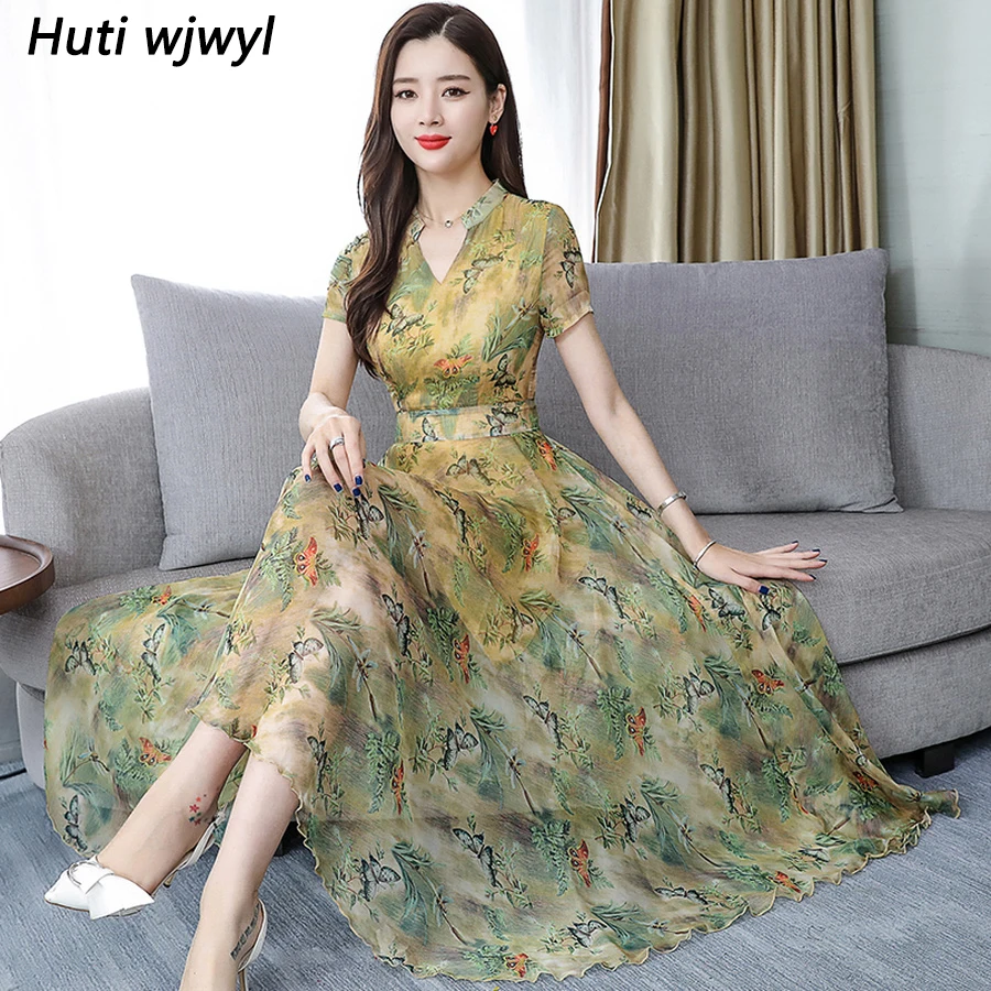 2020 зеленое цветочное шифоновое облегающее пляжное платье миди летнее винтажное