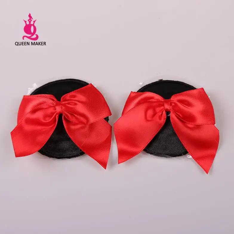 Queenmaker груди пасты красные пикантные Круглый Атлас с красным бантом Соски крышка