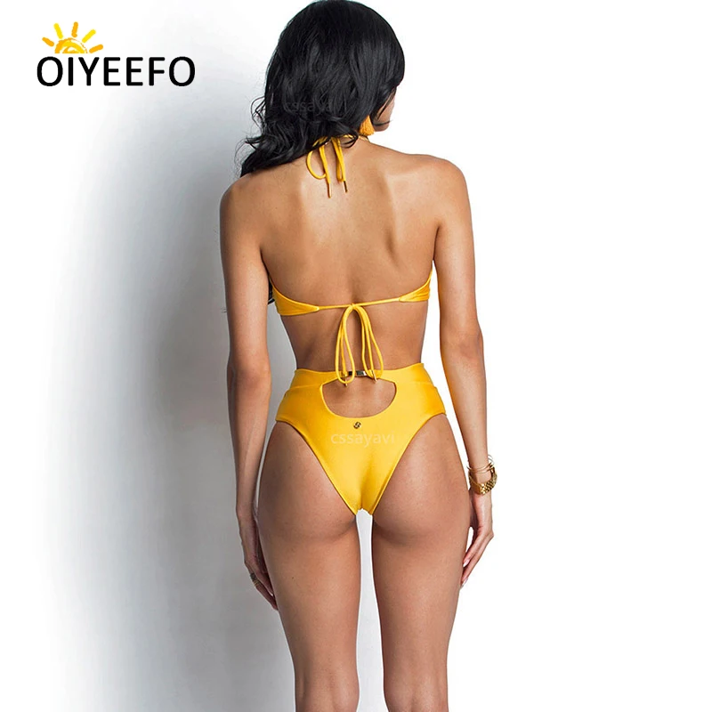 Oiyeefo Chic желтый высокая Талия бикини бразильский с высокой Biquine для женщин