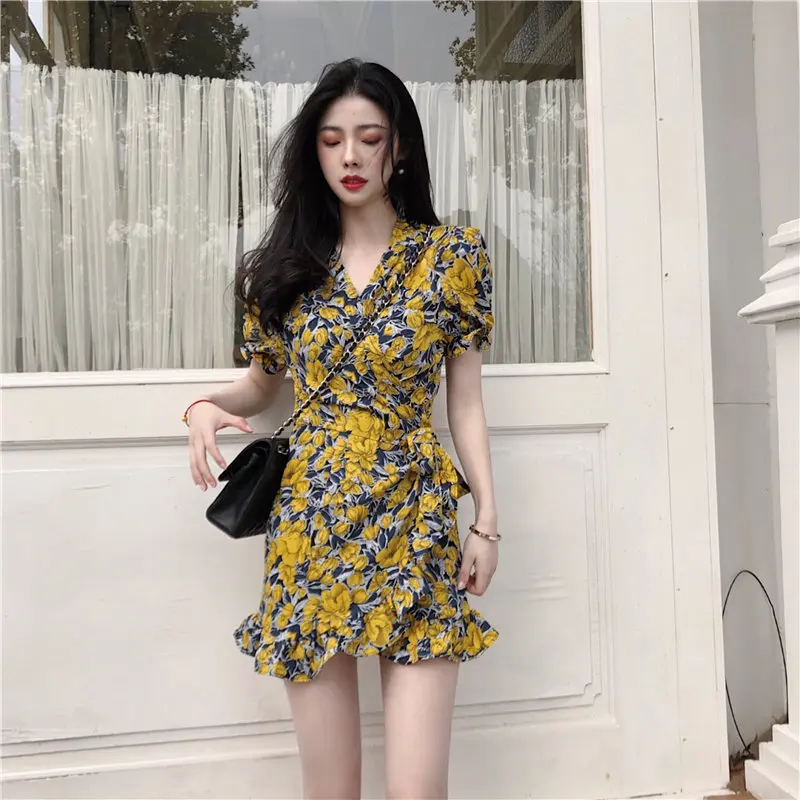 Alien Kitty Prairie Chic Ruffles Sweet Women Casual 2019 Summer V-Neck Trumpet All-Match Short-Sleeved Free Mini Mermaid Dress | Женская