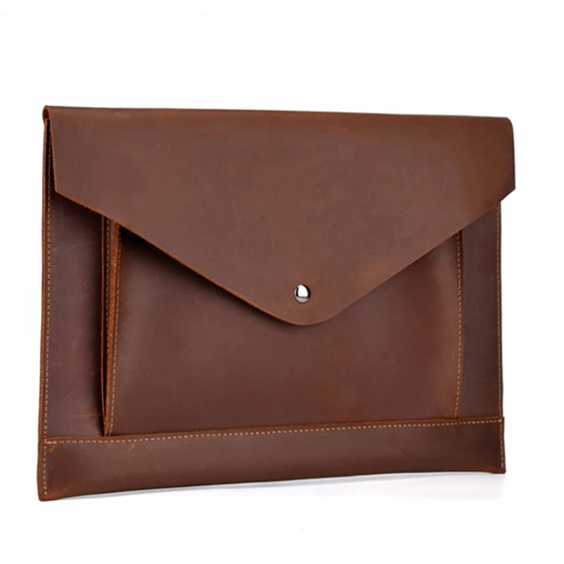 

High Quality Crazy Horse Cowhide Men Briefcase Clutch Bags Business Tablet PC Purse Envelope Vintage Genuine Leather Handy Bag