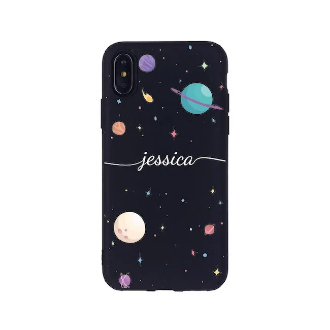 

Custom Personalized Outer Space Moon Stars Girl Name Mobile Phone Black Case For iPhone 12 Mini 11 Pro XS Max XR X 7Plus 8Plus