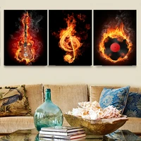 mhd set of 3 music icons diamond embroidery guitar and record fire pattern diamond painting mosaic sticker set