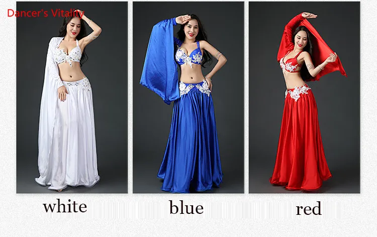 Женщины Профессиональный Костюм Танец Живота Роскошные Костюмы Bellydance Выступление Алмазов Украшения Бюстгальтеры и Набор Юбки