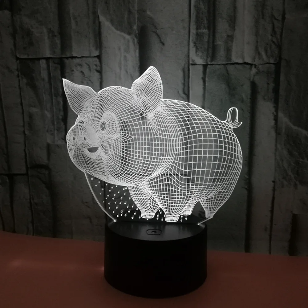 Мультяшный поросенок 3d лампа красочный сенсорный пульт дистанционного