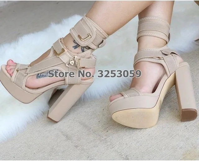 beige as picture ALMUDENA/Новинка; Разноцветные разноцветные Лоскутные сандалии на платформе с массивным каблуком; металлические украшения; свадебные туфли с ремешком и пряжкой; Прямая поставка - Цвет: beige as picture