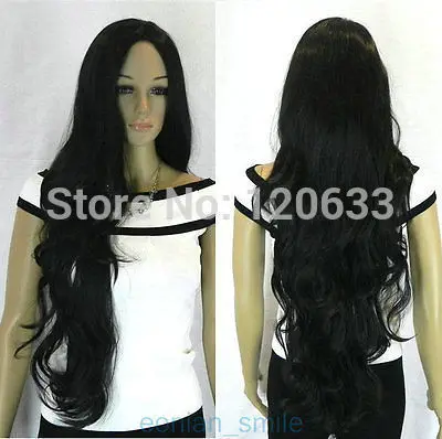 Стильный Удлиненная Волнистые Черные женская Девушка Косплей Парик Kanekalon