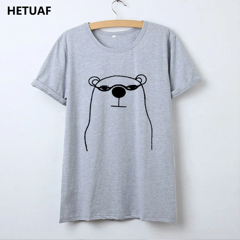 

HETUAF Fashion Kawaii Bear T Shirt Women Tops Korean Ulzzang Graphic Tees Women Tshirt Cartoon Funny Cotton Cool Camisetas Mujer
