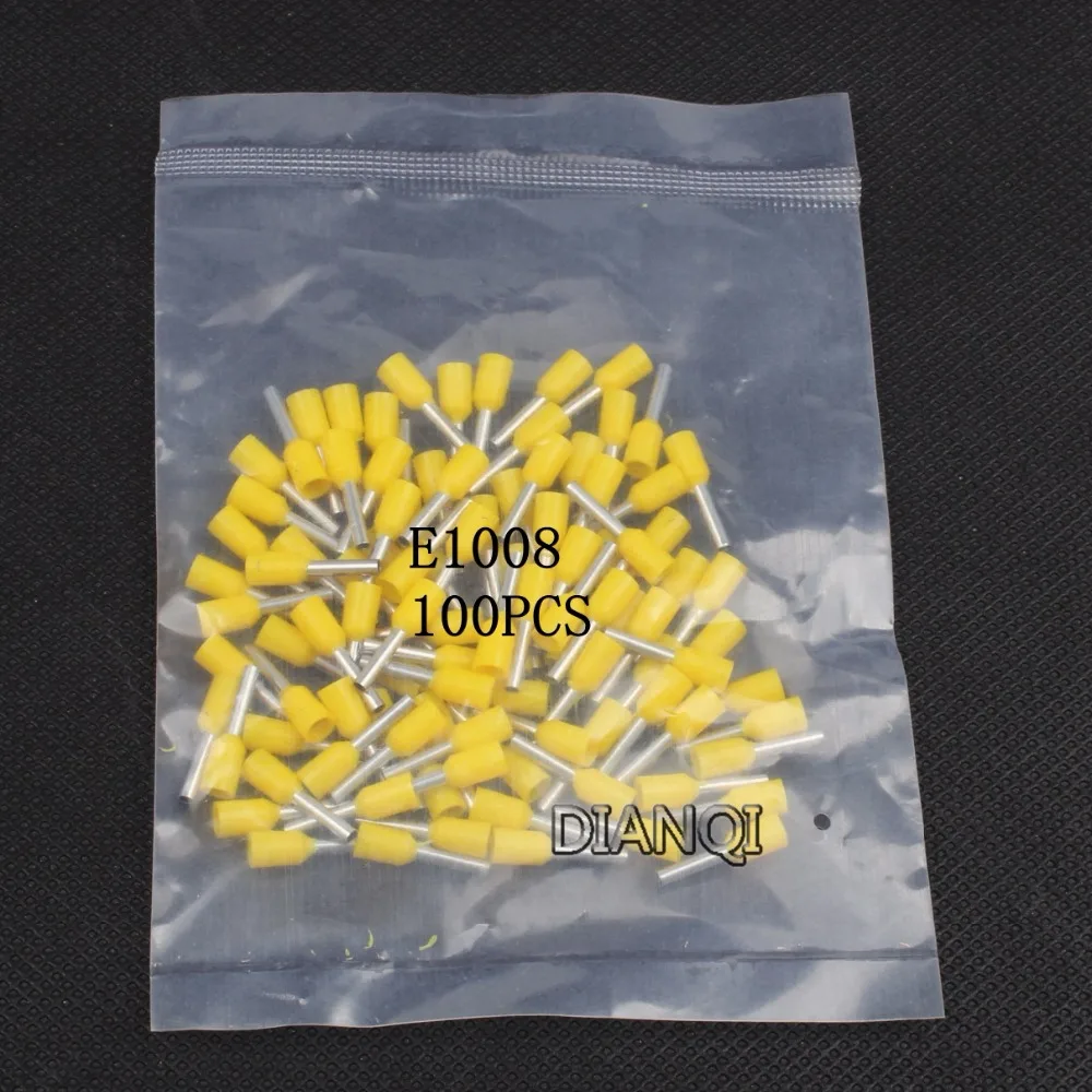DIANQI E1008 трубки Изоляционные изолированные клеммы 100 шт./упак. 1MM2 кабель провода разъем изоляционные обжимной терминал разъем для электронных сигарет