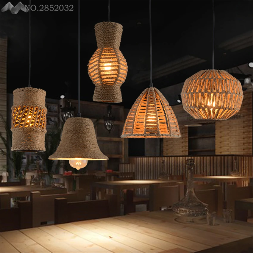 5 видов ручной вязки пеньковая веревка Подвесные светильники Сельский стиль