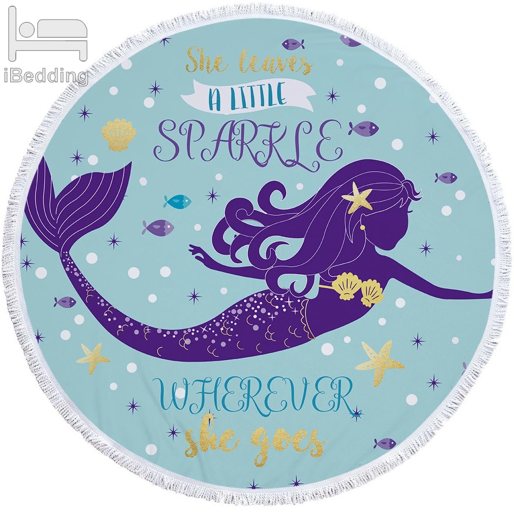 Круглый пляжное полотенце из микрофибры с принтом русалки банные полотенца для