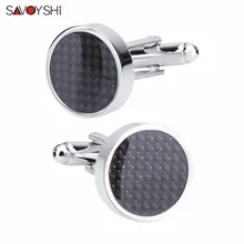 Savyshi-gemelos de fibra de carbono para hombre, gemelos con botones de camisa, color plateado, redondos, de alta calidad, joyería de marca