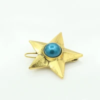 center big blue simulated pearl golden five pointed star hair clips and pins headwear women hair accessories