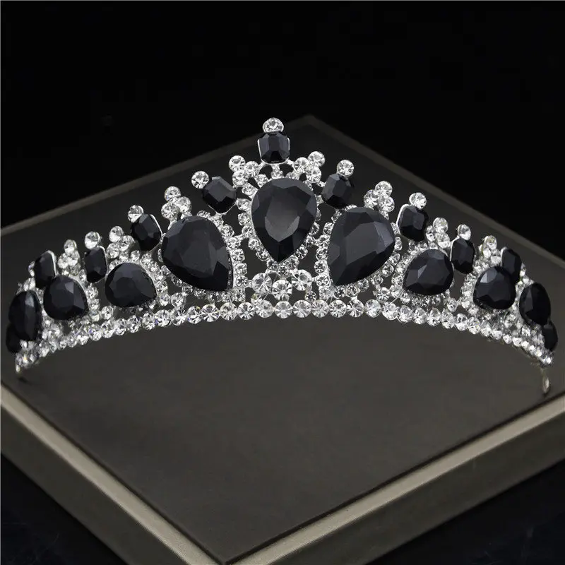 Silver Black Барокко Винтаж Синий Кристалл невесты корона для женщин головной убор свадебные диадемы и короны свадебные украшения для волос аксессуары Корона Мода - Окраска металла: Silver Black