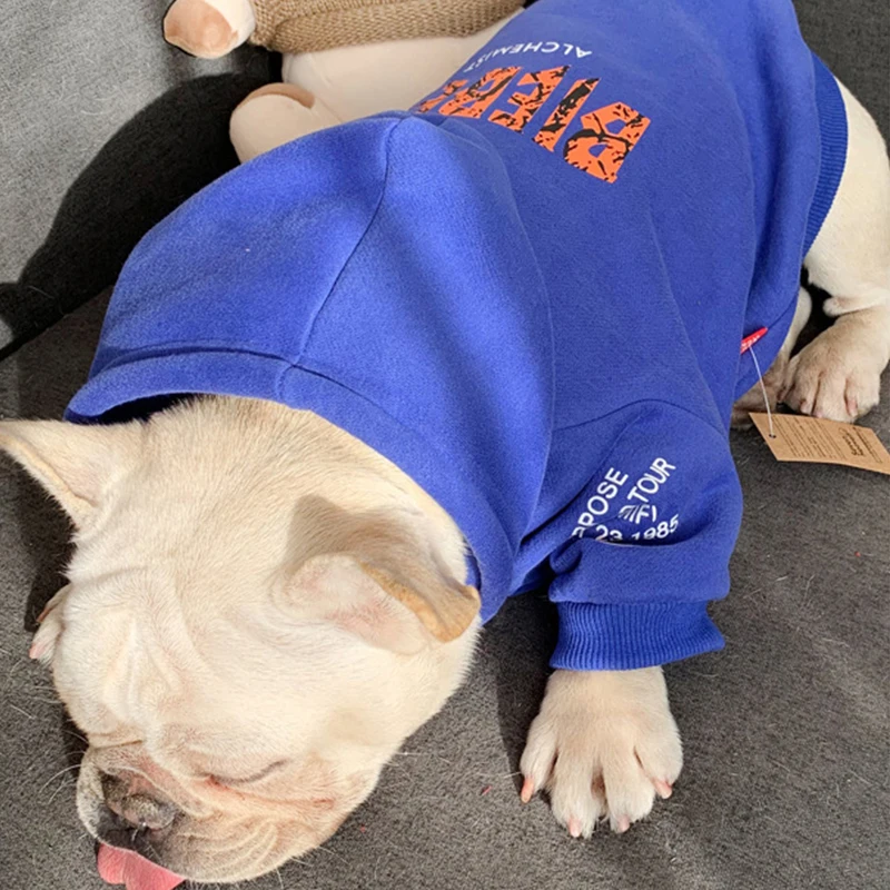 Blue Master-pet Dog Clothes for Small Dogs French Bulldog Fashion Hoodies Chihuahua Warm Coat Pug Costume Yorkie Thick Outfit S-4XL - Color: Blue