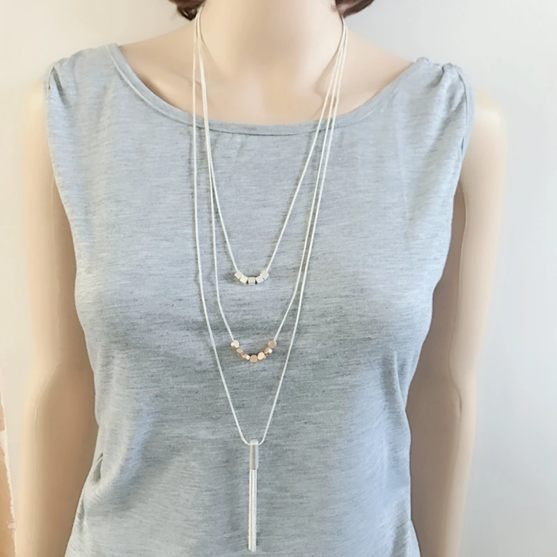 

Three Layers Snake Chain Tassel Pendant Charm Adjustable Necklace