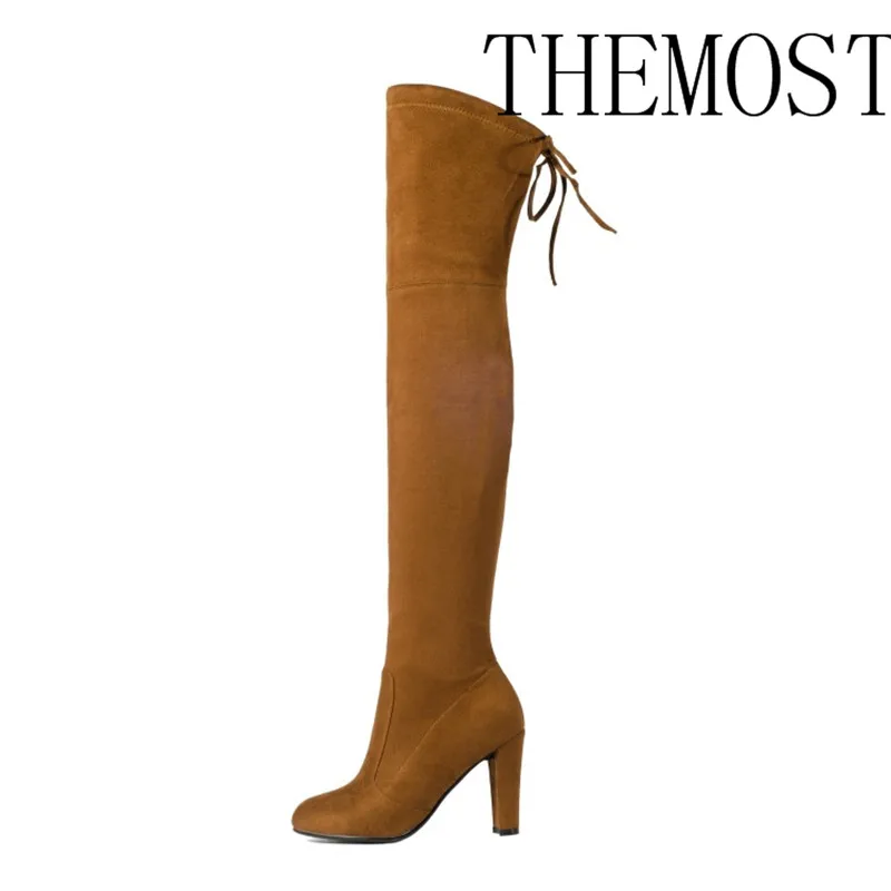 Женские ботфорты из искусственной замши на высоком каблуке|thigh high boots stretch|suede