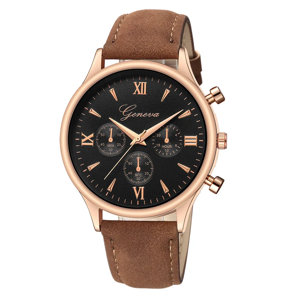 Luxury Fashion Faux Leather Mens Blue Ray Glass Quartz Analog Watches large wall clock mechanism women montre femme 30 | Наручные часы