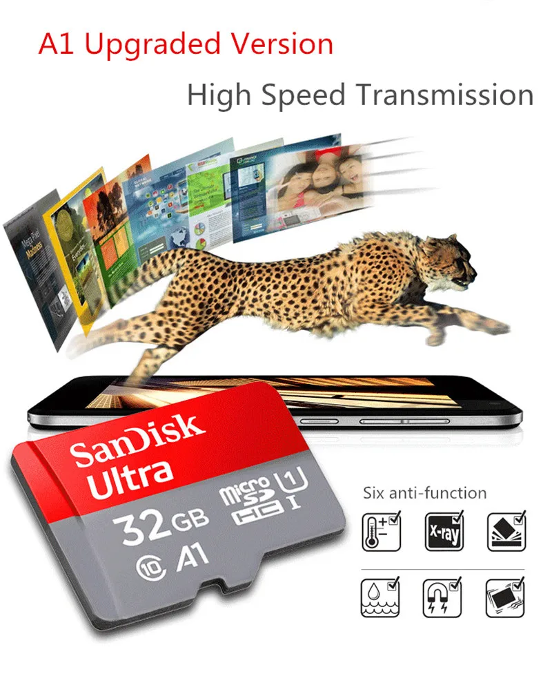 Двойной флеш-накопитель SanDisk картой Micro SD объемом 16 Гб оперативной памяти, 32 Гб встроенной памяти, 64 ГБ 128 ГБ 200 ГБ флэш-карта памяти Uitra Class10 Max 100 МБ/с. tf карта cartao de memoria