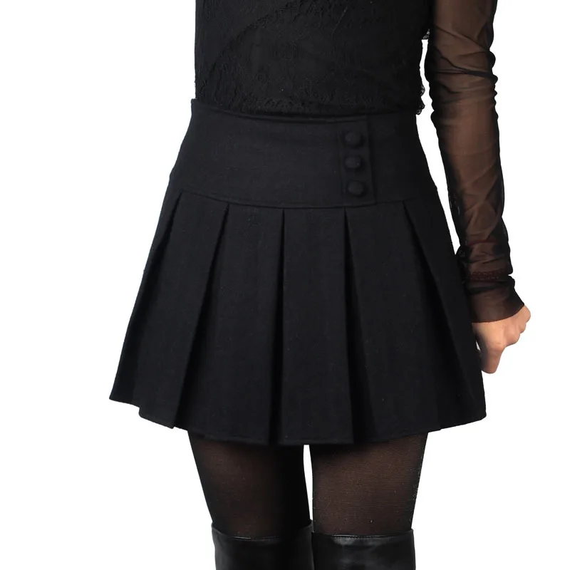 Юбка женская зимняя однотонная на молнии с закрытыми пуговицами 3 цвета|woolen