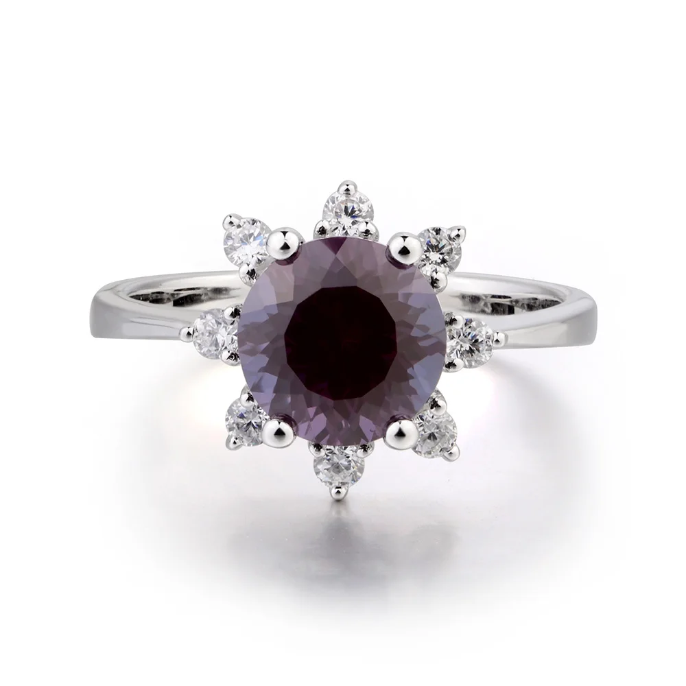 Leige Jewelry Lab Alexandrite Ring Sunflower Round Cut Engagement Promise Rings for Women Sterling Silver 925 Fine | Украшения и