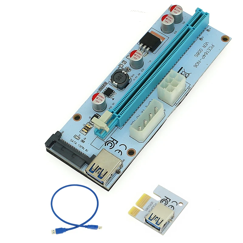 008 S PC PCIe pci e PCI Express Riser Card 1x к 16x USB 3.0 кабель SATA 4PIN IDE molex Питание для БТД Шахтер