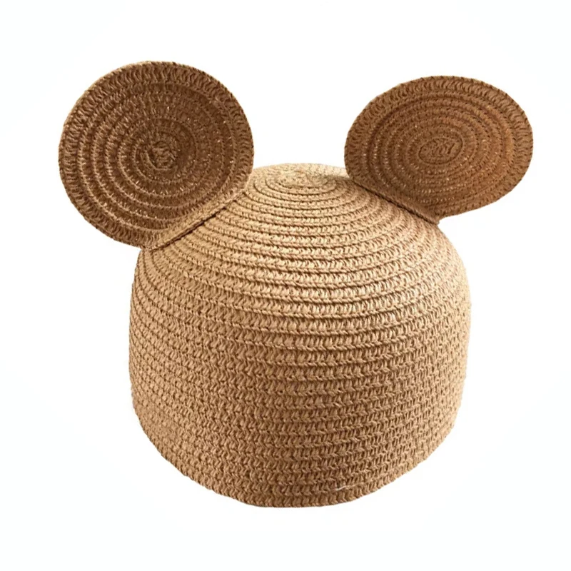 new Summer big ears baby cats hat cute children sunscreen shade sun hat Bucket cap Cartoon image straw hat girl Breathable