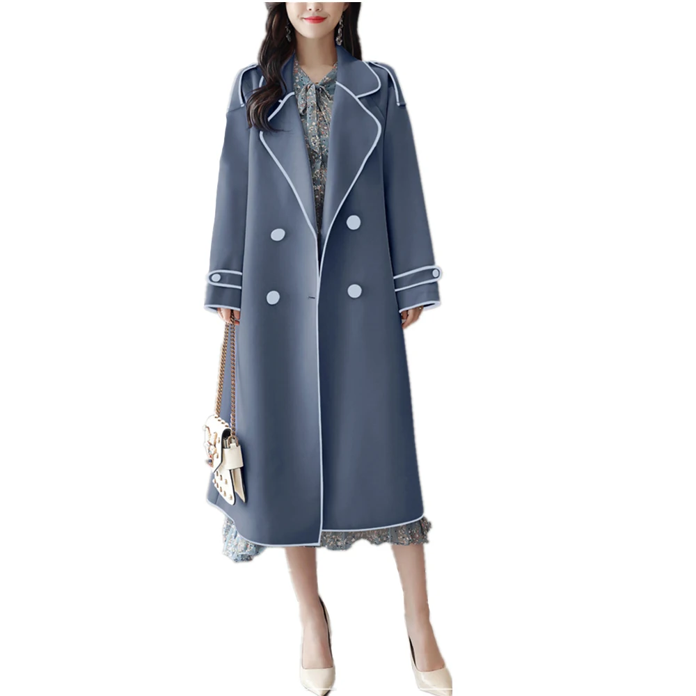 Autumn Women Trench windbreaker loose temperament long suit collar tie belt pocket solid color ladies | Женская одежда