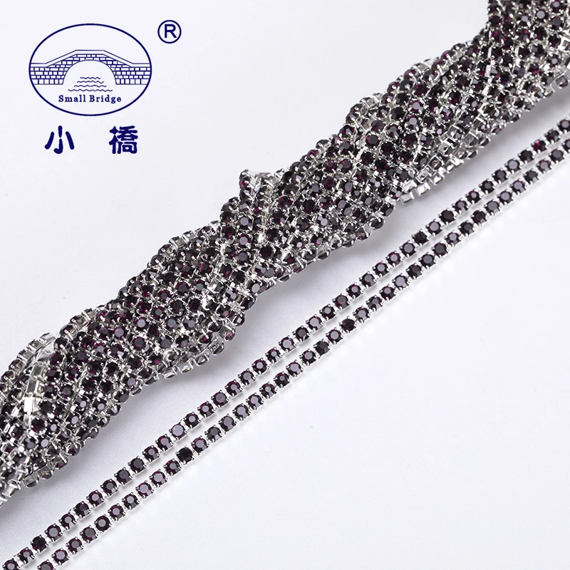 Dark Purple Crystal Rhinestone Chain Trims DIY Jewelry Hand Making Silver Bottom Of Round Beads Flatback TOP Quality | Дом и сад