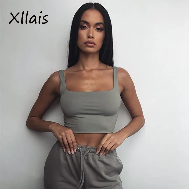 XLLAIS облегающие хлопковые топы серого цвета для женщин, одноцветные уличные жилеты, женская одежда, Прямая поставка, топ без рукавов