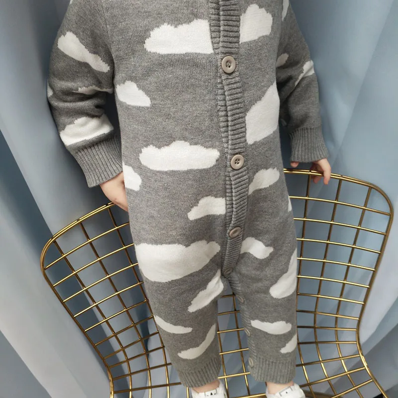 

Осенне-зимняя одежда для маленьких девочек и мальчиков, милые вязаные комбинезоны с длинным рукавом из хлопка и шерсти в форме облаков для д...