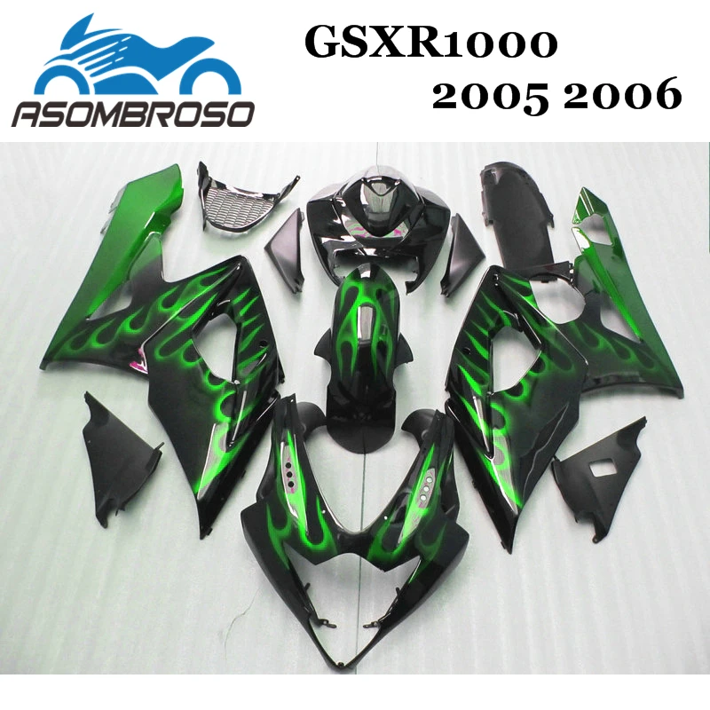 Запасные части для кузова Suzuki GSXR1000 2005 2006 05 06 зеленое пламя черное корпус