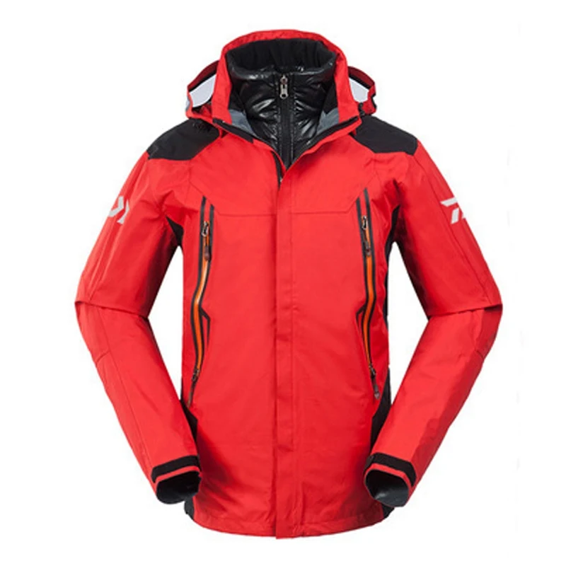 red clothes DAIWA Men Waterproof Outdoor Sports Winter Removable Liner Fishing Clothes Pants Coat Warm Jacket Mountaineering Clothes Set - Цвет: red clothes