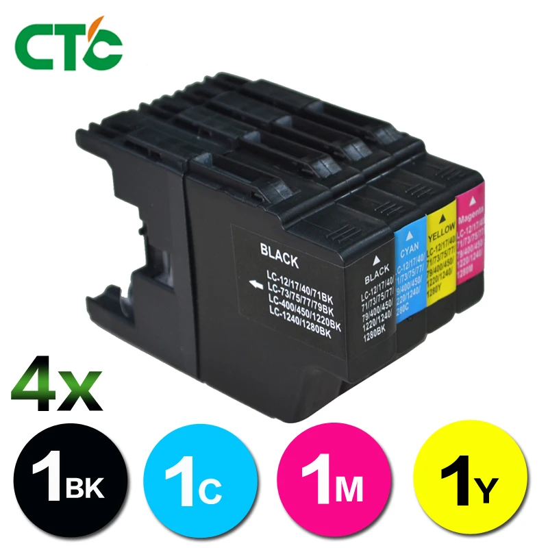 4 шт. совместимых чернильных картриджа для LC1280 принтера Brother J525N J525W J725DW J925N J925DW MFC