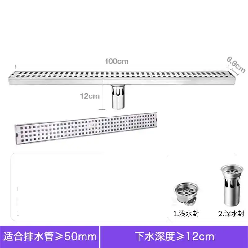 A-100x6.8 Bagnolux 600/700/800/900/1000 мм Высокое качество квадратный 304 Нержавеющая сталь Длинные Линейный напольная Решетка отходов Слив в ванной - Цвет: A-100x6.8