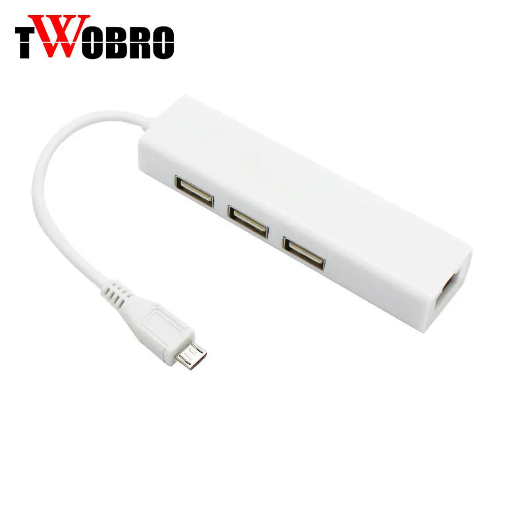 Хаб Micro USB с 3 портами OTG Ethernet хаб 10/100 Мб в RJ45 LAN адаптер проводная сетевая карта для