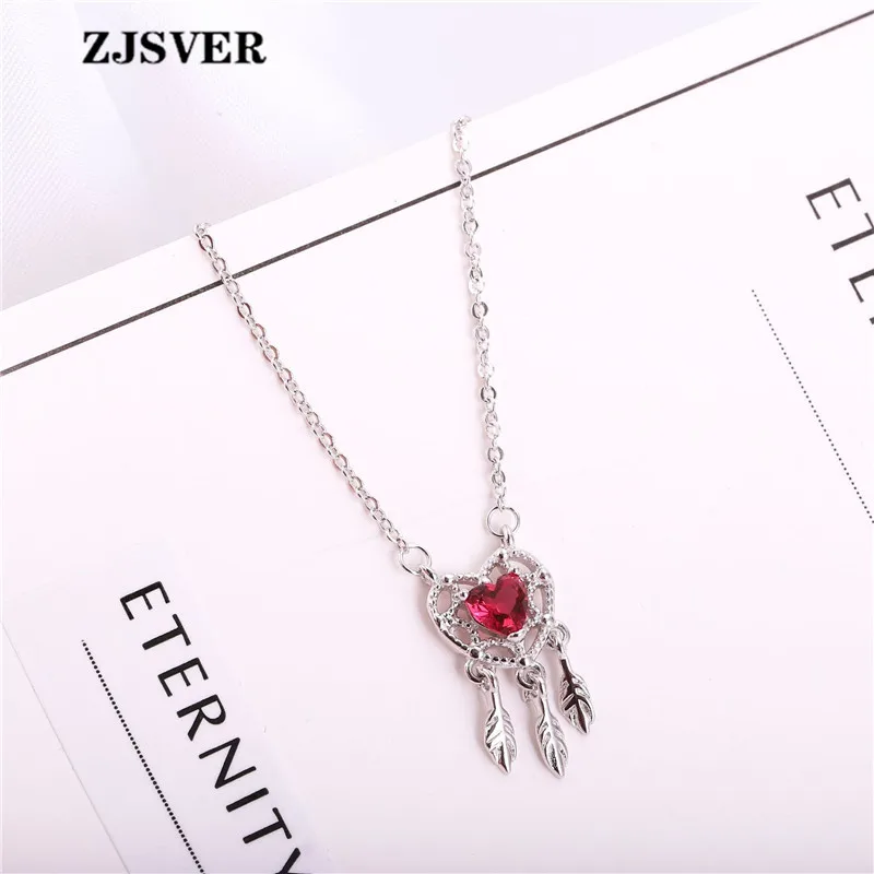 ZJSVER Красный Кристалл в форме сердца подвеска с кисточкой модная Серебряная