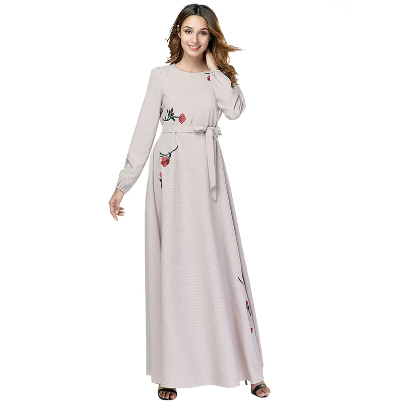 Для женщин s цветочный вышивка макси платье Высокое качество модные с круглым