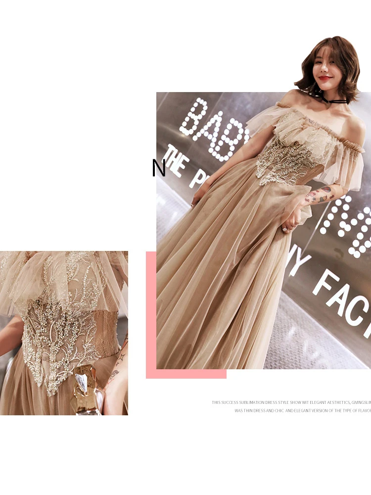 It's Yiya вечернее платье с открытыми плечами Robe De Soiree жемчужные женские вечерние платья плюс размер с коротким рукавом Деловая одежда E690