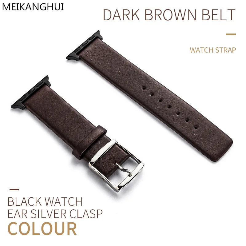 MEIKANGHUI New Arrival Genuine Leather Watch Band For Apple Watch Strap 42mm 38mm Series 3/2/1 Black iWatch Bracelet Watchband