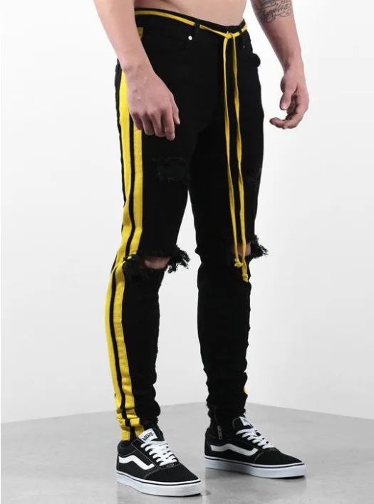 Новый Masculina Pantalones Для мужчин джинсы Para эластичные желтый лямки черный